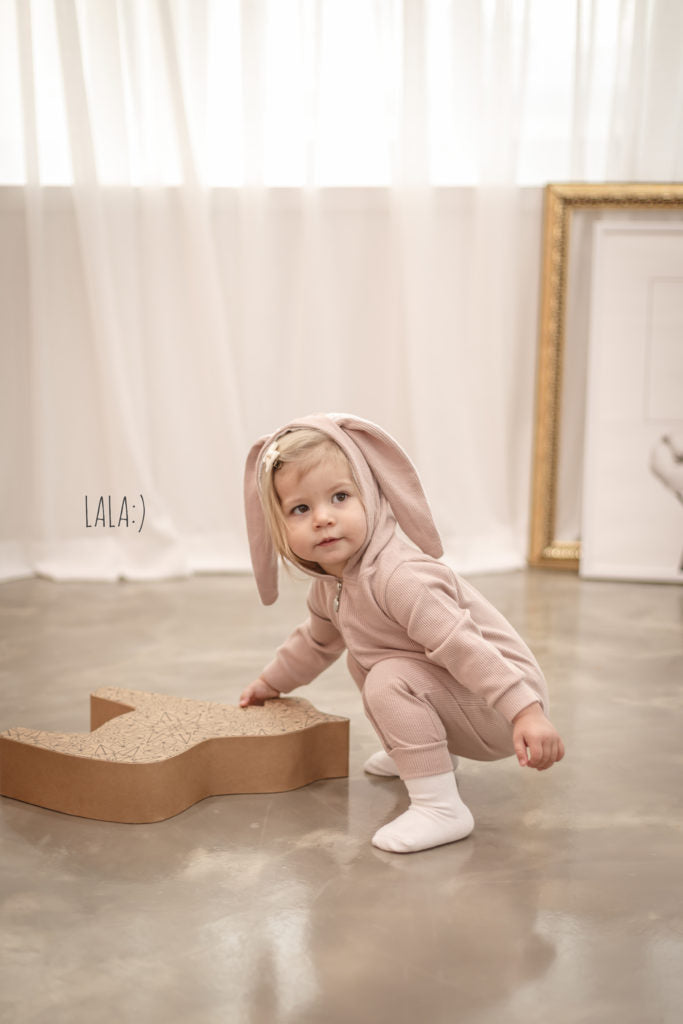 Rabbit Hood Jumpsuit (Powder Pink)