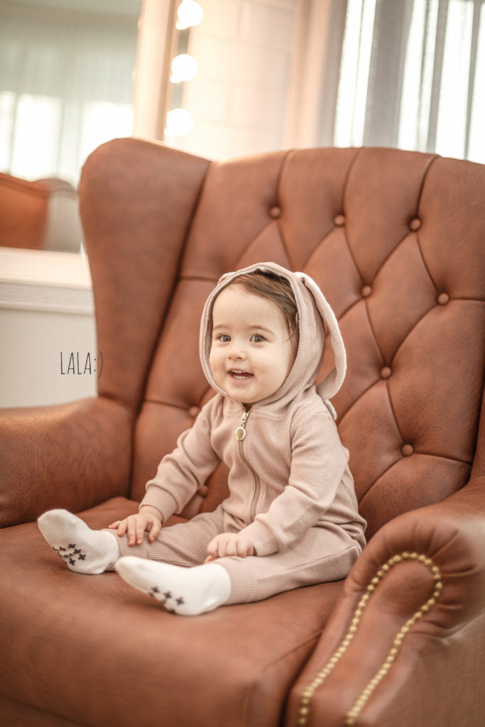 Rabbit Hood Jumpsuit (Powder Pink)